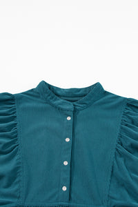 Corduroy (Blue) 3/4 Bracelet Sleeve Mini Dress w/Pockets