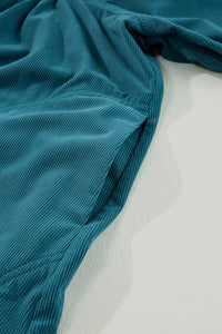Corduroy (Blue) 3/4 Bracelet Sleeve Mini Dress w/Pockets