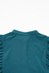 Corduroy (Blue) 3/4 Bracelet Sleeve Mini Dress w/Pockets