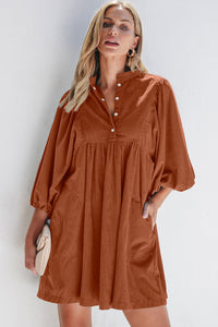 Corduroy (Rust) 3/4 Bracelet Sleeve Mini Dress w/Pockets