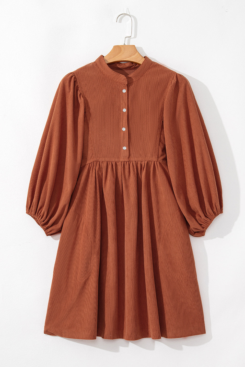 Corduroy (Rust) 3/4 Bracelet Sleeve Mini Dress w/Pockets