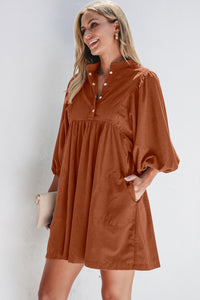 Corduroy (Rust) 3/4 Bracelet Sleeve Mini Dress w/Pockets