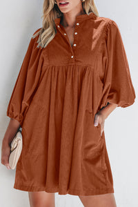Corduroy (Rust) 3/4 Bracelet Sleeve Mini Dress w/Pockets