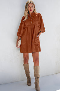 Corduroy (Rust) 3/4 Bracelet Sleeve Mini Dress w/Pockets