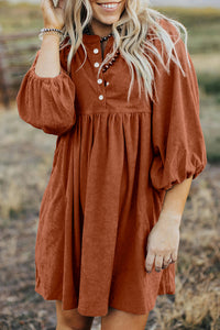 Corduroy (Rust) 3/4 Bracelet Sleeve Mini Dress w/Pockets