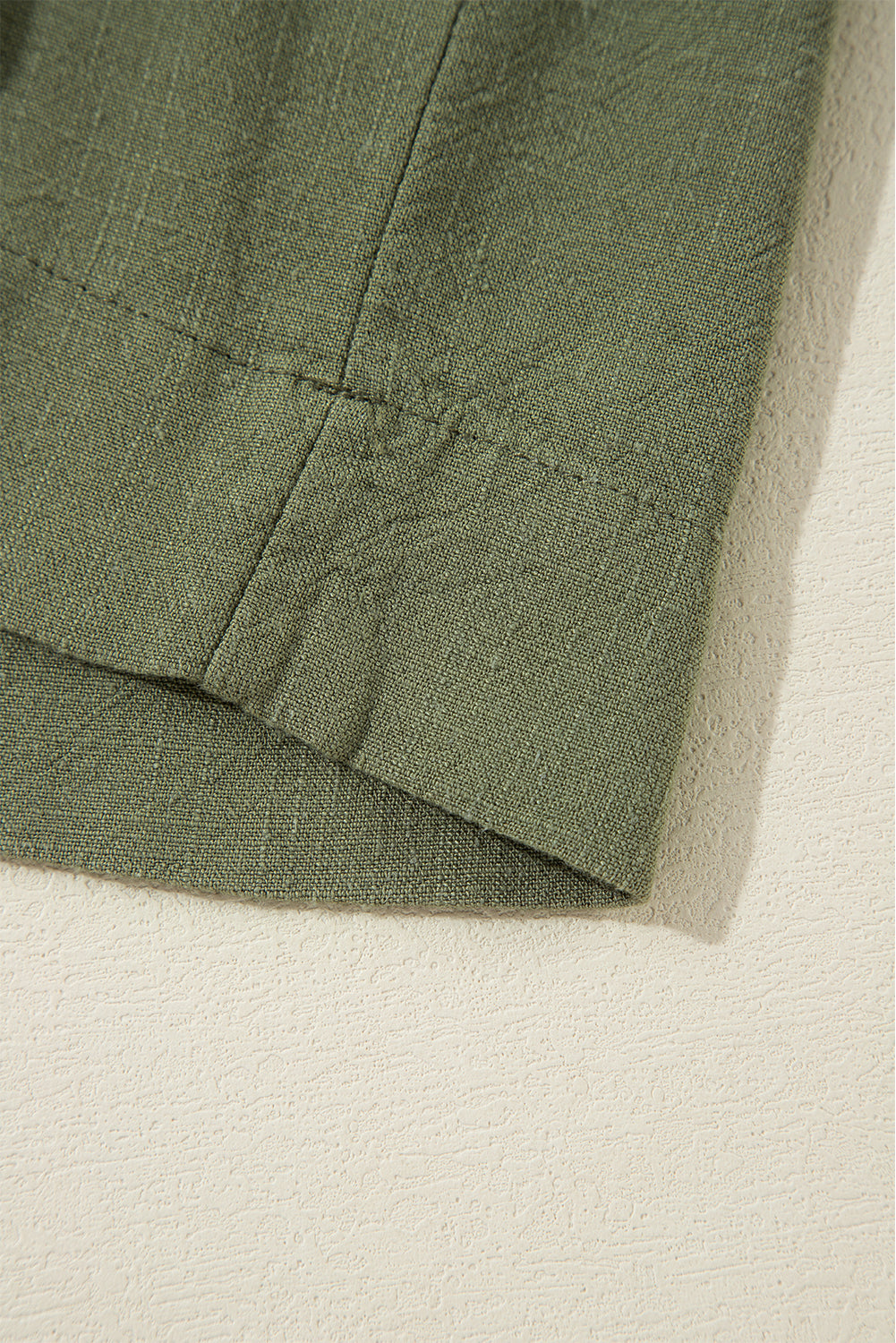 Puff Sleeve (Army Green) Tiered Long Sleeve Mini Dress - Viscose & Linen