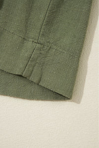 Puff Sleeve (Army Green) Tiered Long Sleeve Mini Dress - Viscose & Linen