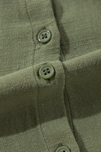 Puff Sleeve (Army Green) Tiered Long Sleeve Mini Dress - Viscose & Linen