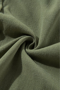 Puff Sleeve (Army Green) Tiered Long Sleeve Mini Dress - Viscose & Linen