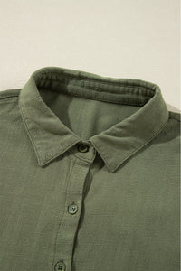 Puff Sleeve (Army Green) Tiered Long Sleeve Mini Dress - Viscose & Linen