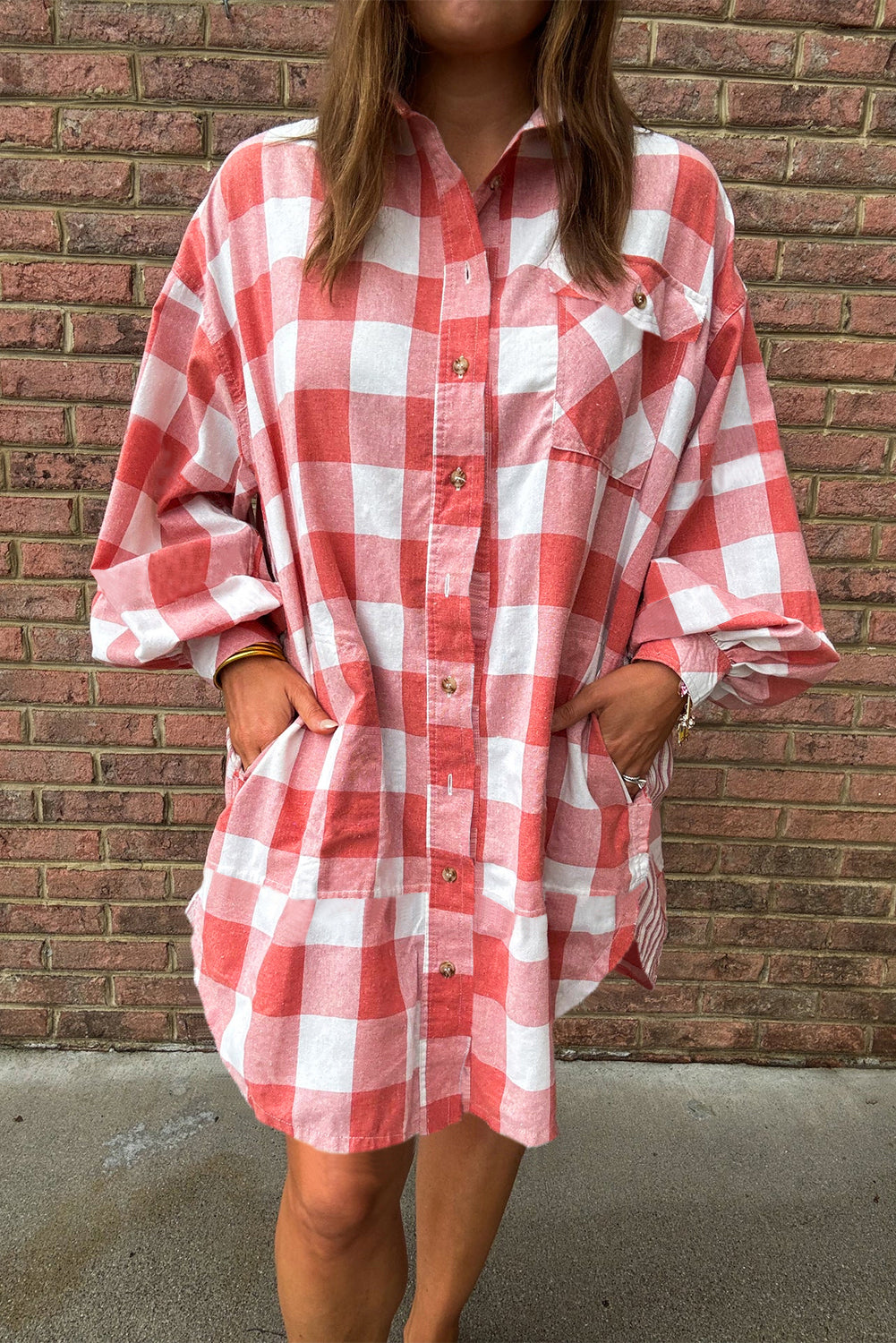 Casual Picnic Date Night Collared Oversized Shirt Dress