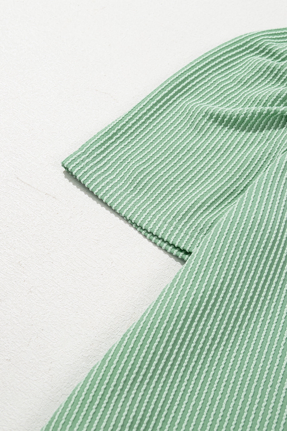 Light Green Ribbed Dress with Short Puff Sleeves and Pockets
