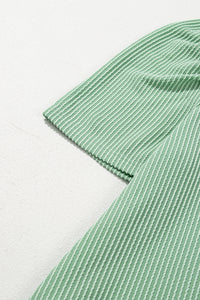 Light Green Ribbed Dress with Short Puff Sleeves and Pockets