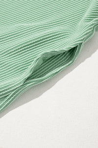 Light Green Ribbed Dress with Short Puff Sleeves and Pockets