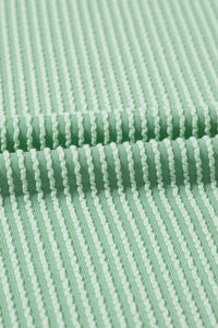 Light Green Ribbed Dress with Short Puff Sleeves and Pockets