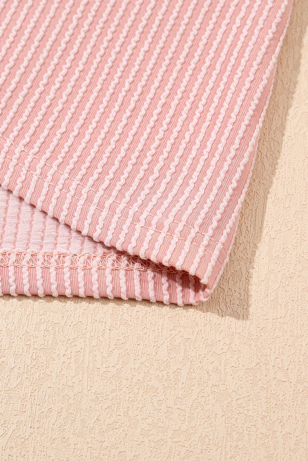 Light Pink Ribbed Dress with Short Puff Sleeves and Pockets
