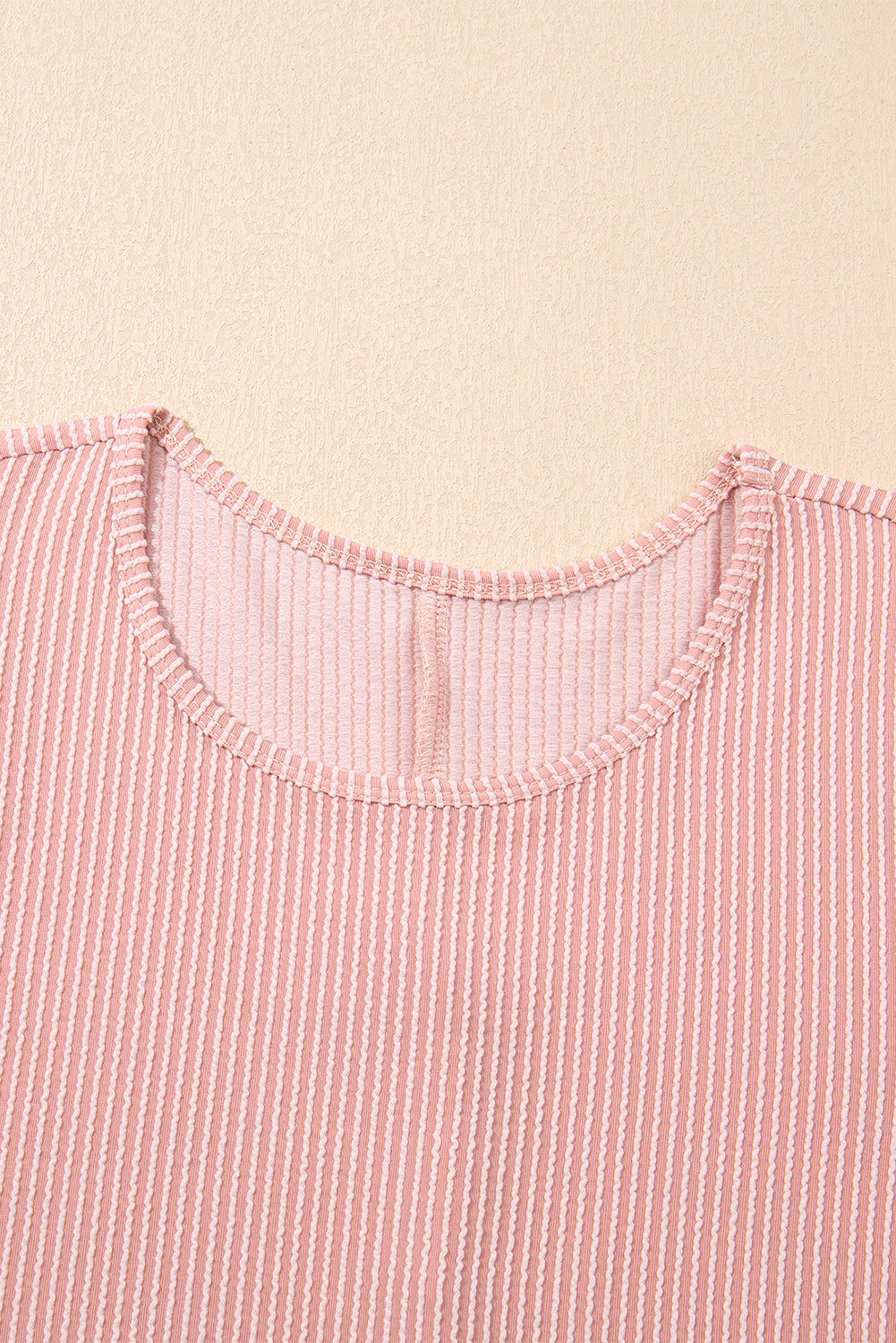 Light Pink Ribbed Dress with Short Puff Sleeves and Pockets