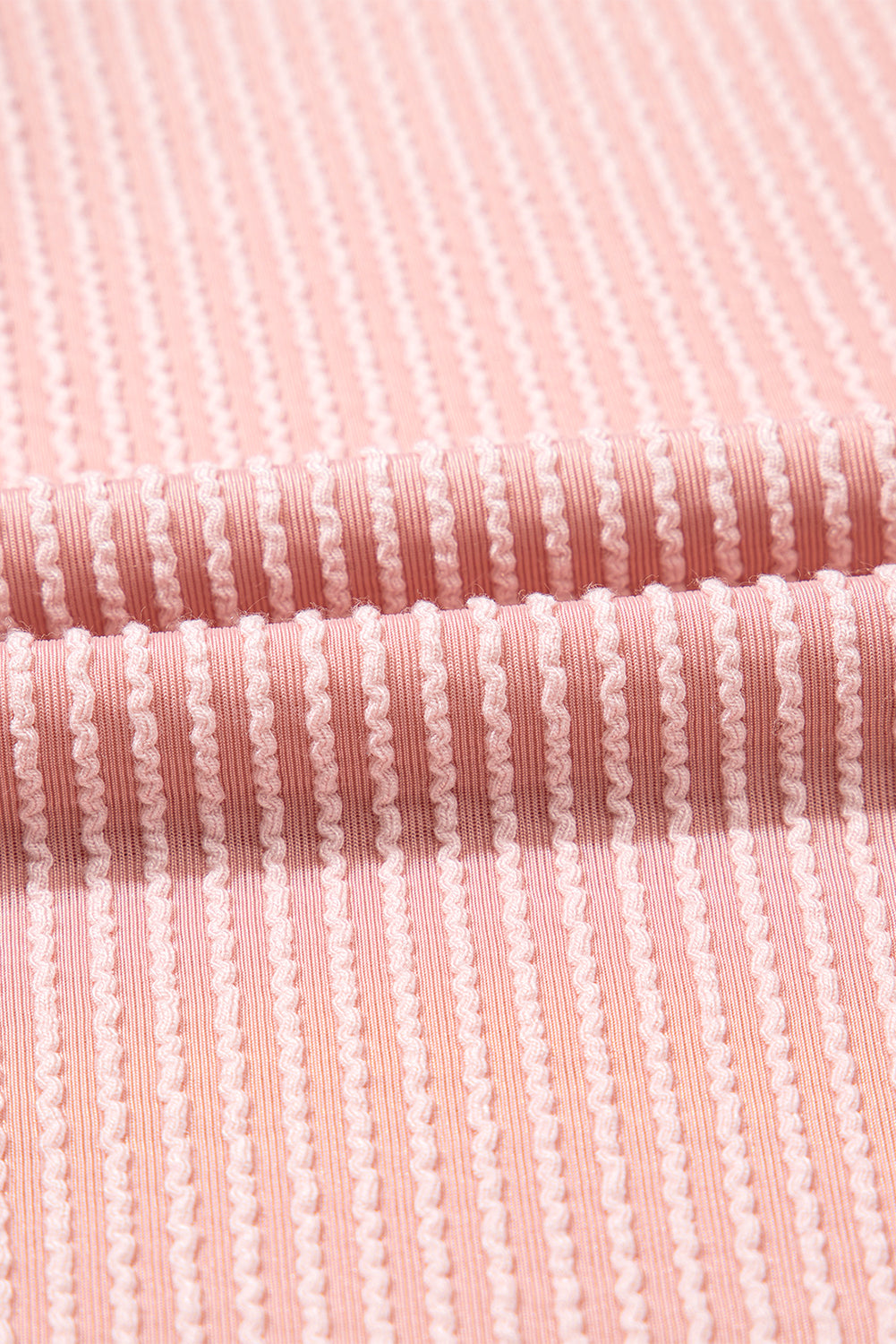Light Pink Ribbed Dress with Short Puff Sleeves and Pockets