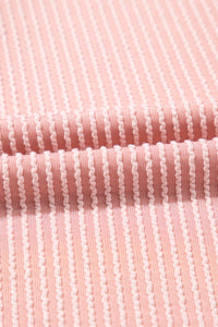 Light Pink Ribbed Dress with Short Puff Sleeves and Pockets