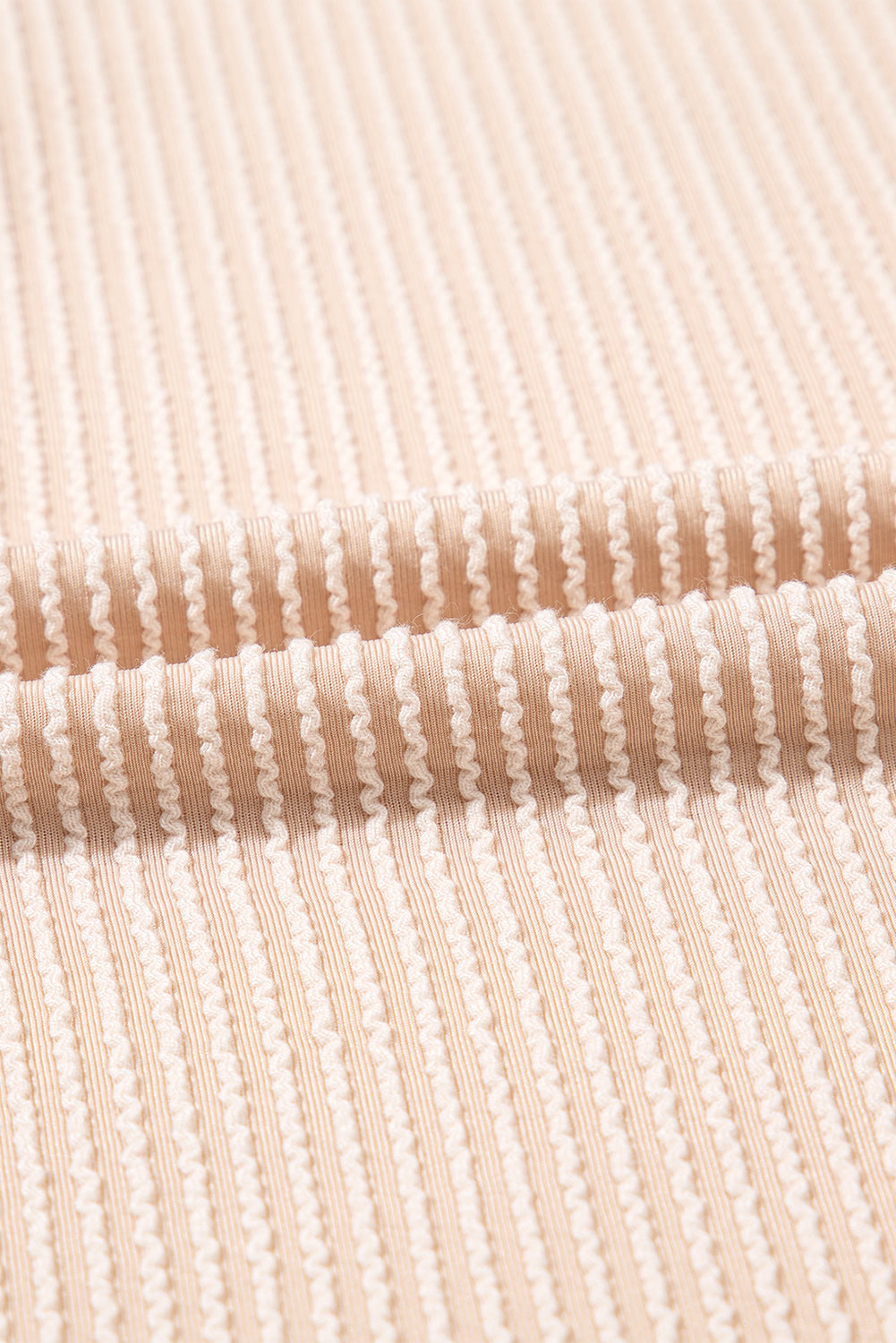 Light Beige Ribbed Dress with Short Puff Sleeves and Pockets