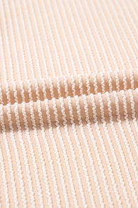 Light Beige Ribbed Dress with Short Puff Sleeves and Pockets