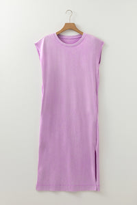 Mineral Wash (Purple) T-Shirt Long Dress with Pockets