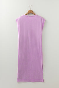 Mineral Wash (Purple) T-Shirt Long Dress with Pockets