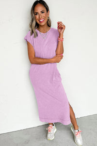 Mineral Wash (Purple) T-Shirt Long Dress with Pockets