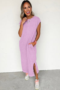 Mineral Wash (Purple) T-Shirt Long Dress with Pockets