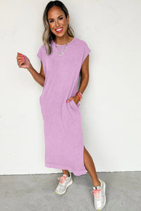 Mineral Wash (Purple) T-Shirt Long Dress with Pockets