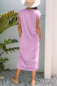 Mineral Wash (Purple) T-Shirt Long Dress with Pockets
