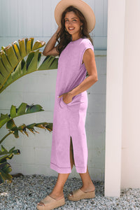 Mineral Wash (Purple) T-Shirt Long Dress with Pockets