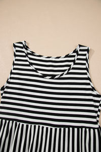 Cotton Black and White Striped Flowy Mini Dress