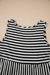 Cotton Black and White Striped Flowy Mini Dress