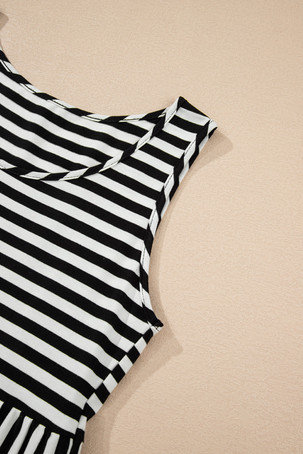 Cotton Black and White Striped Flowy Mini Dress