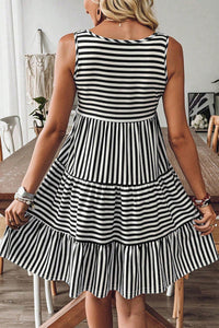 Cotton Black and White Striped Flowy Mini Dress