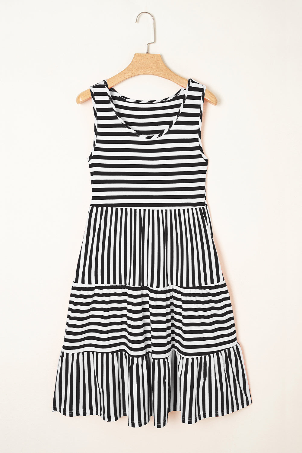 Cotton Black and White Striped Flowy Mini Dress
