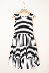 Cotton Black and White Striped Flowy Mini Dress