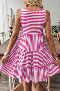 Cotton Pink and White Striped Flowy Mini Dress