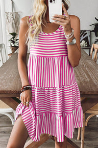 Cotton Pink and White Striped Flowy Mini Dress