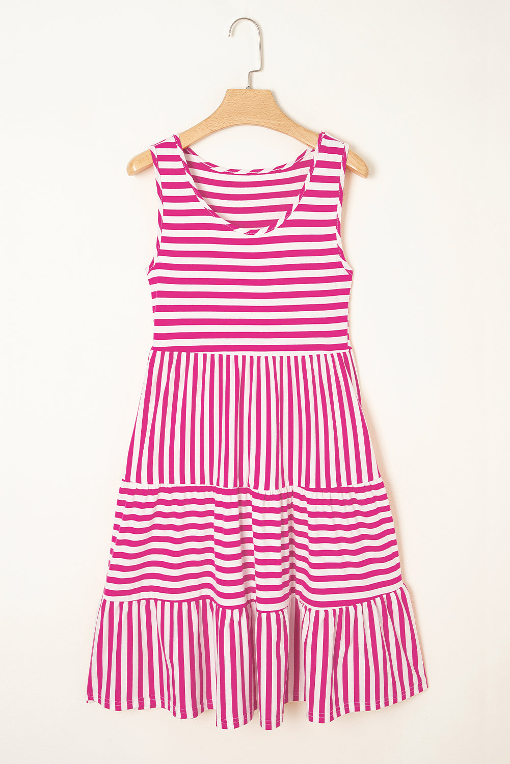 Cotton Pink and White Striped Flowy Mini Dress