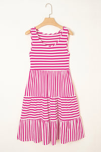 Cotton Pink and White Striped Flowy Mini Dress