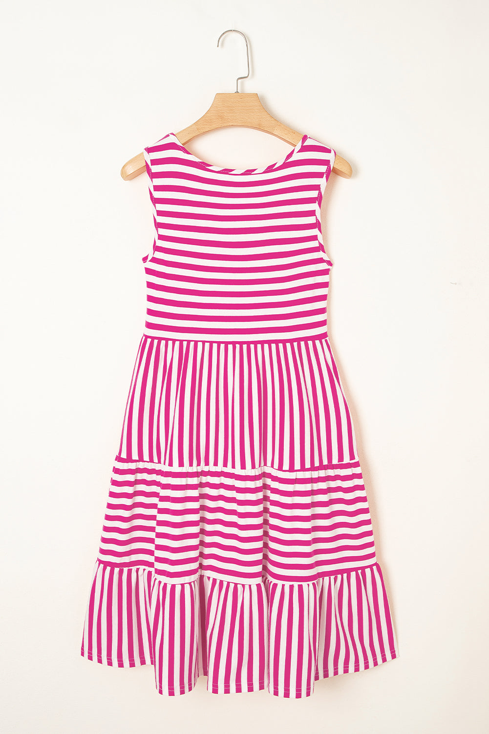 Cotton Pink and White Striped Flowy Mini Dress
