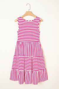 Cotton Pink and White Striped Flowy Mini Dress