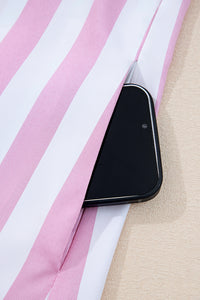 Pink & White Striped Loose-Fitting 3/4 Sleeve Dress
