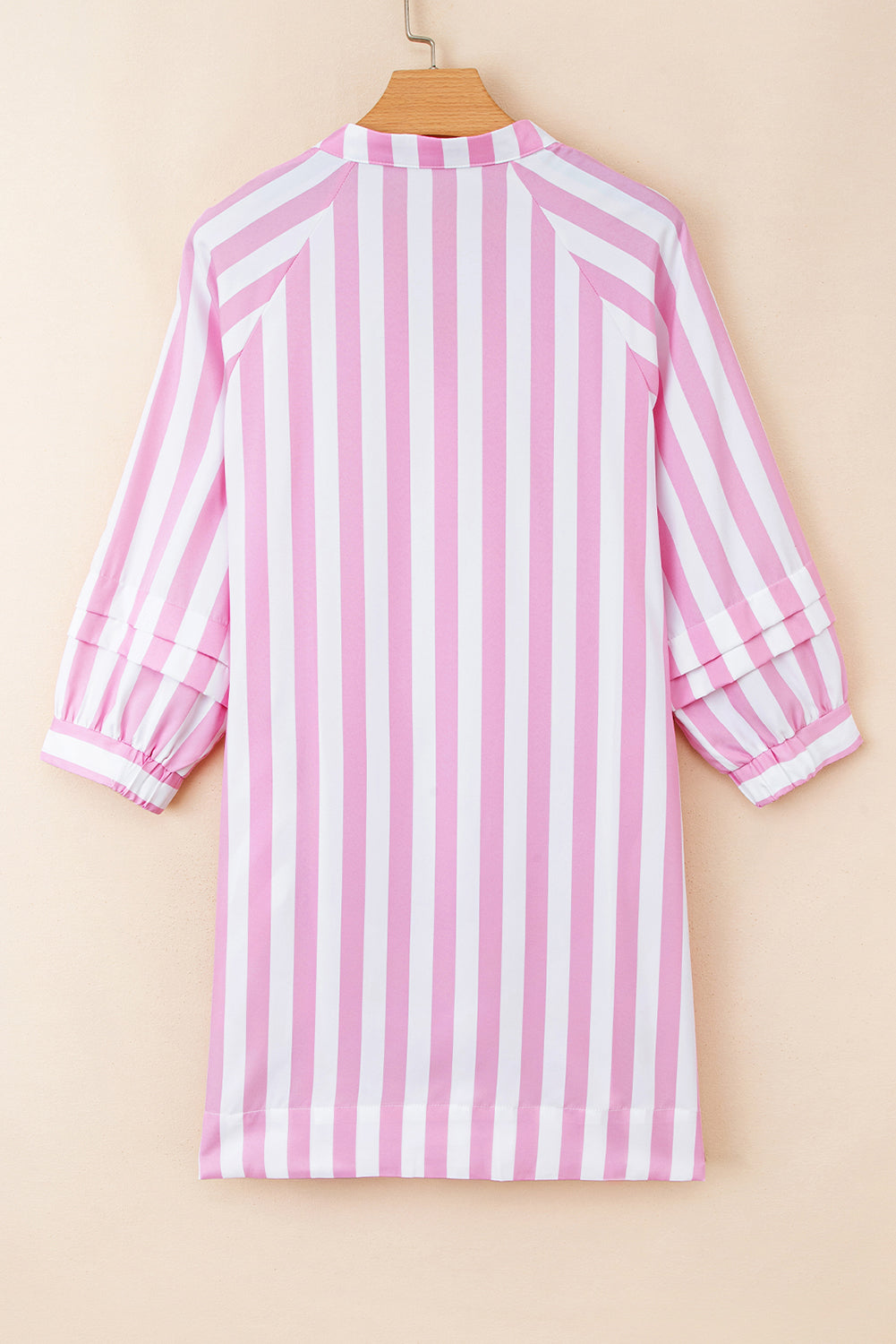 Pink & White Striped Loose-Fitting 3/4 Sleeve Dress