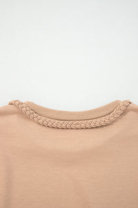 Clara Beige Braided Trim Puff-Sleeve Dress