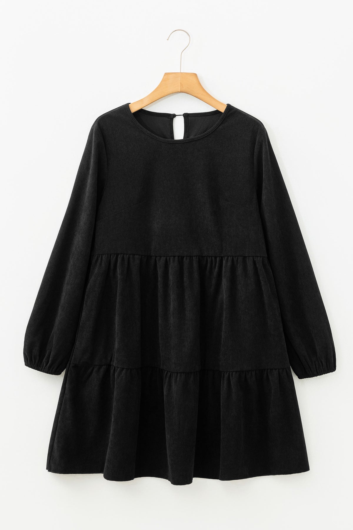 Balloon Long Sleeve (Black) Tiered Dress w/Round Neck