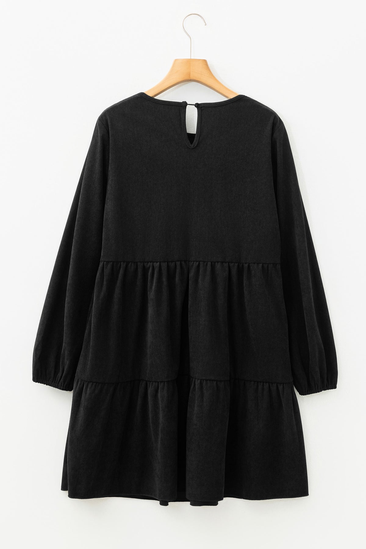 Balloon Long Sleeve (Black) Tiered Dress w/Round Neck