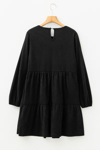 Balloon Long Sleeve (Black) Tiered Dress w/Round Neck